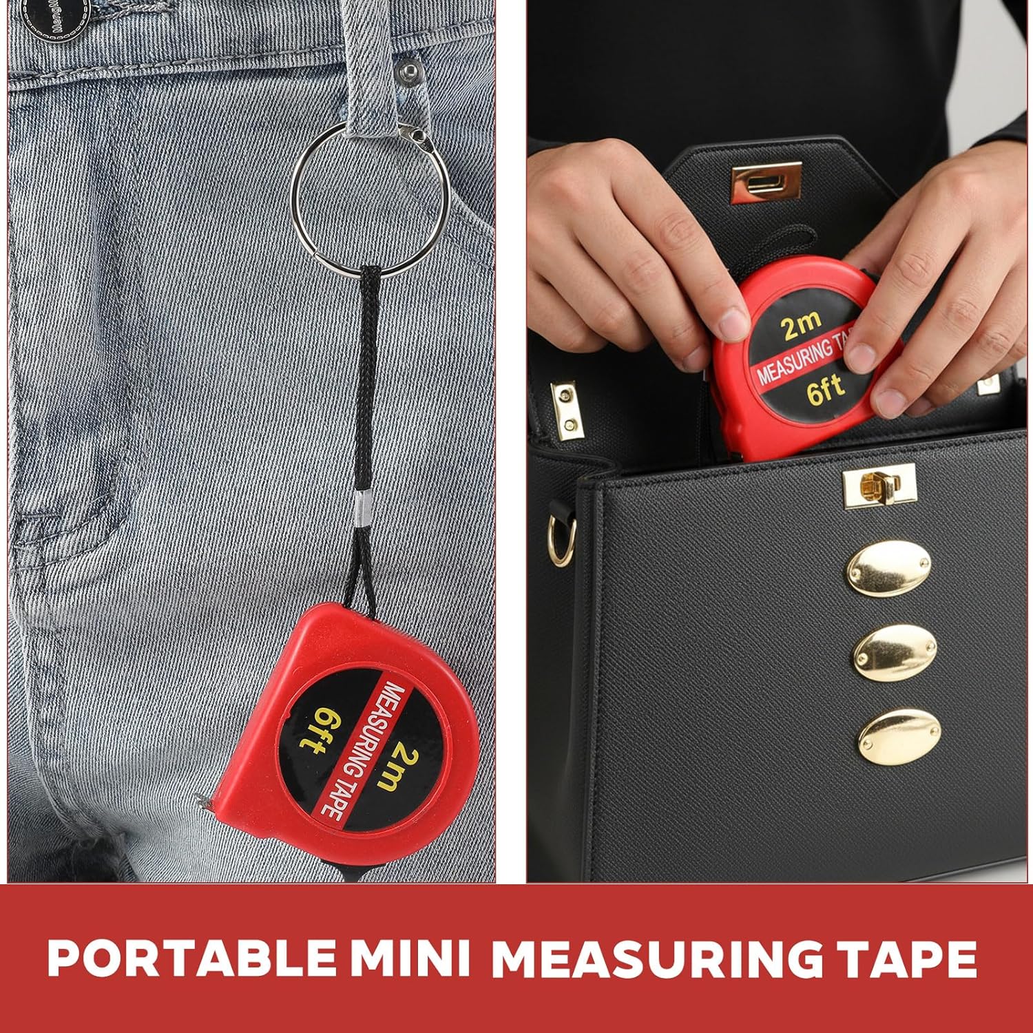 50 Pcs 6 FT Mini Tape Measure Retractable Bulk Small Measuring Tape Pocket Size Measurement Tool for Operation Christmas Items Party Favor Gifts Stuffers for Men (Red)