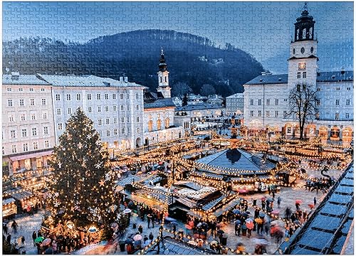MyPuzzle Salzburg, Austria Mercado de Navidad en el casco antiguo de Salzburgo - Rompecabezas premium de 1000 piezas para adultos