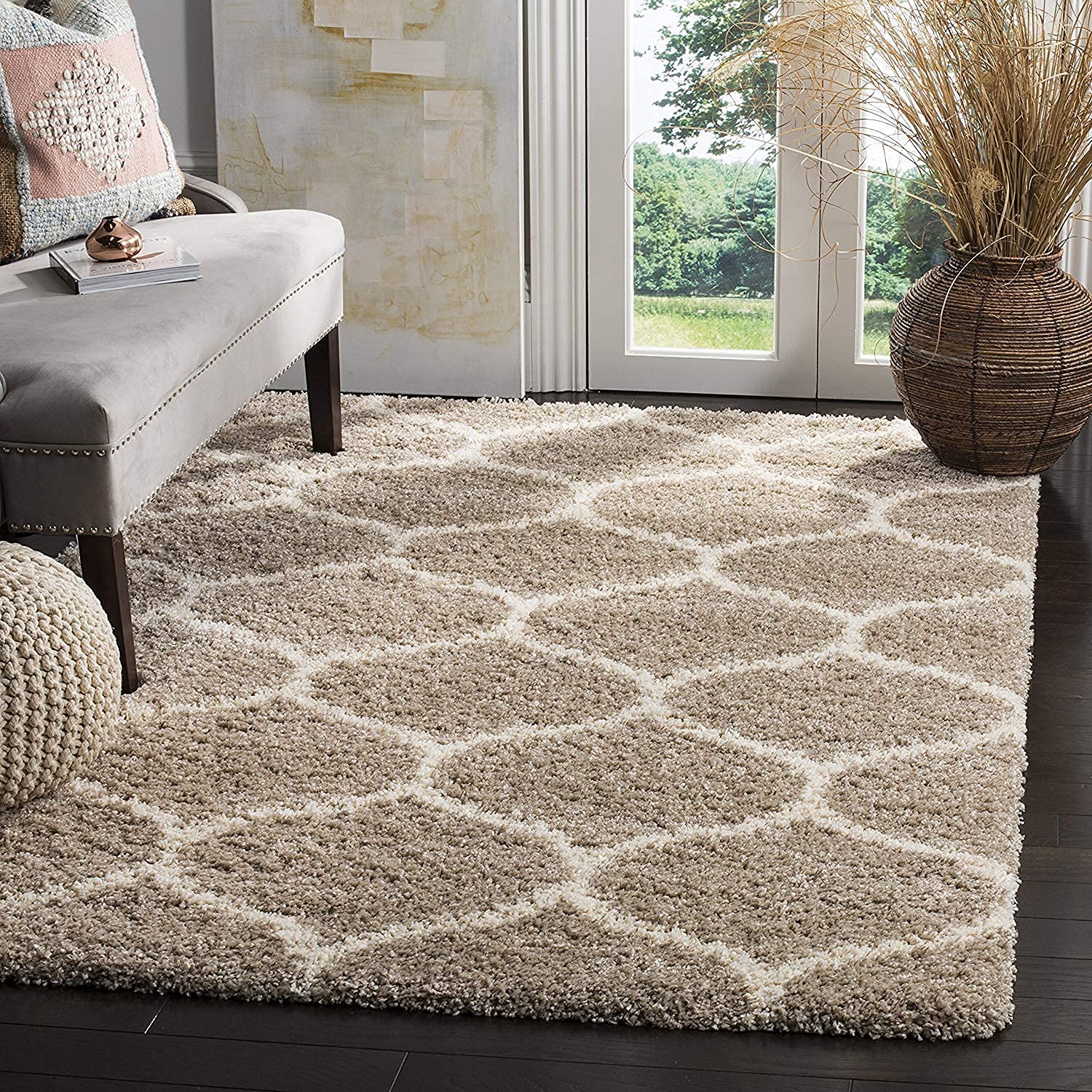 Shaggy Floor Carpets for Living Room, Elegant Bed Side Runner, Bedside Carpet, Sofa Area Wedding Carpet,(5x8 Feet, Beige Ivory)-image-32