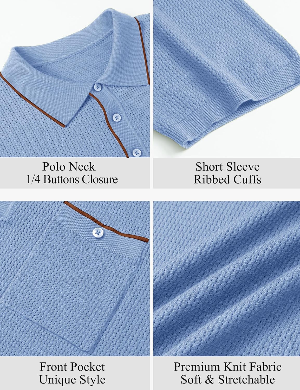 Cotrasen Mens Casual Knitted Polo Shirts Short Sleeve Collared Knit T Shirts Summer Golf Shirts with Pocket - Image 5