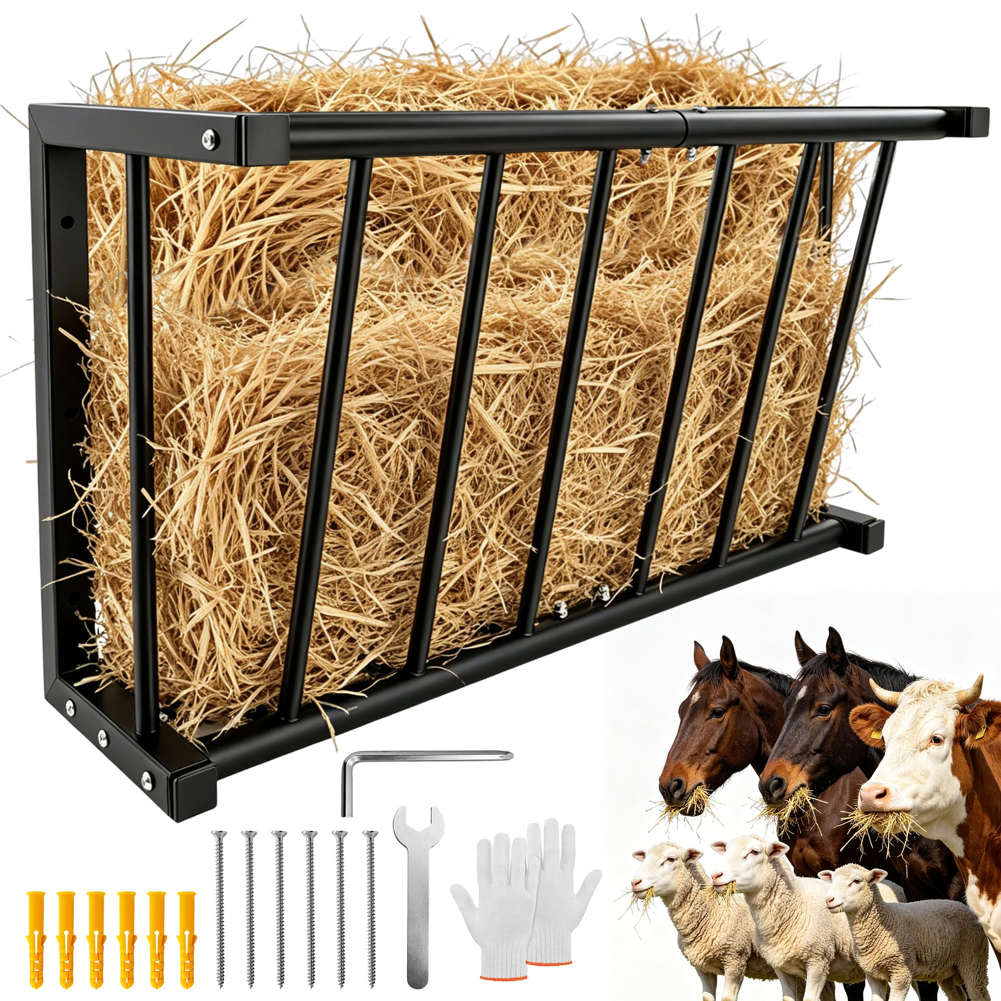 Loyala Mangiatoia per fieno, resistente supporto a parete per fieno, con capacità di 40 litri, 66 cm, per pecore, capre, cavalli, uso interno ed esterno