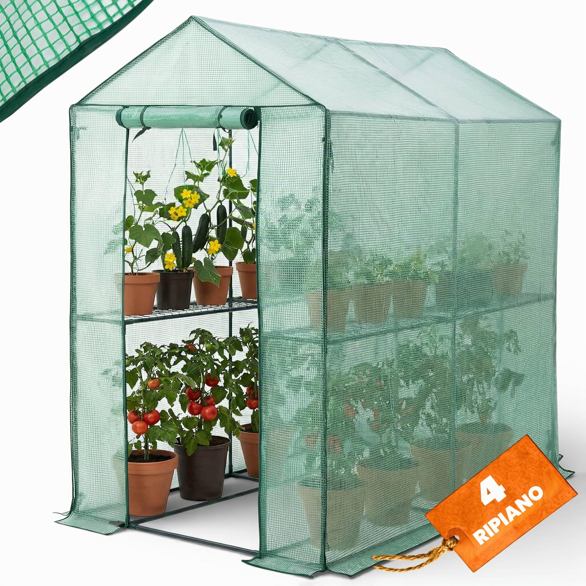 Gardebruk Serra da Giardino 2,23 m² 4 Ripiani Porta Arrotolabile 190x186x120cm Serre Piante Verdure
