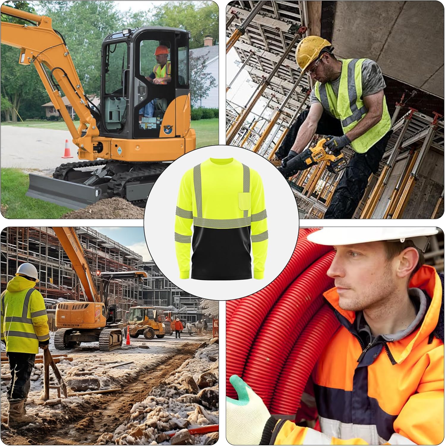 W&H Men's Hi Vis Long Sleeve Safety Shirts, ANSI Class 3 Reflective Workwear, UPF 40+ Heat Transfer Tape, Eco-Friendly, 3PK - Image 7