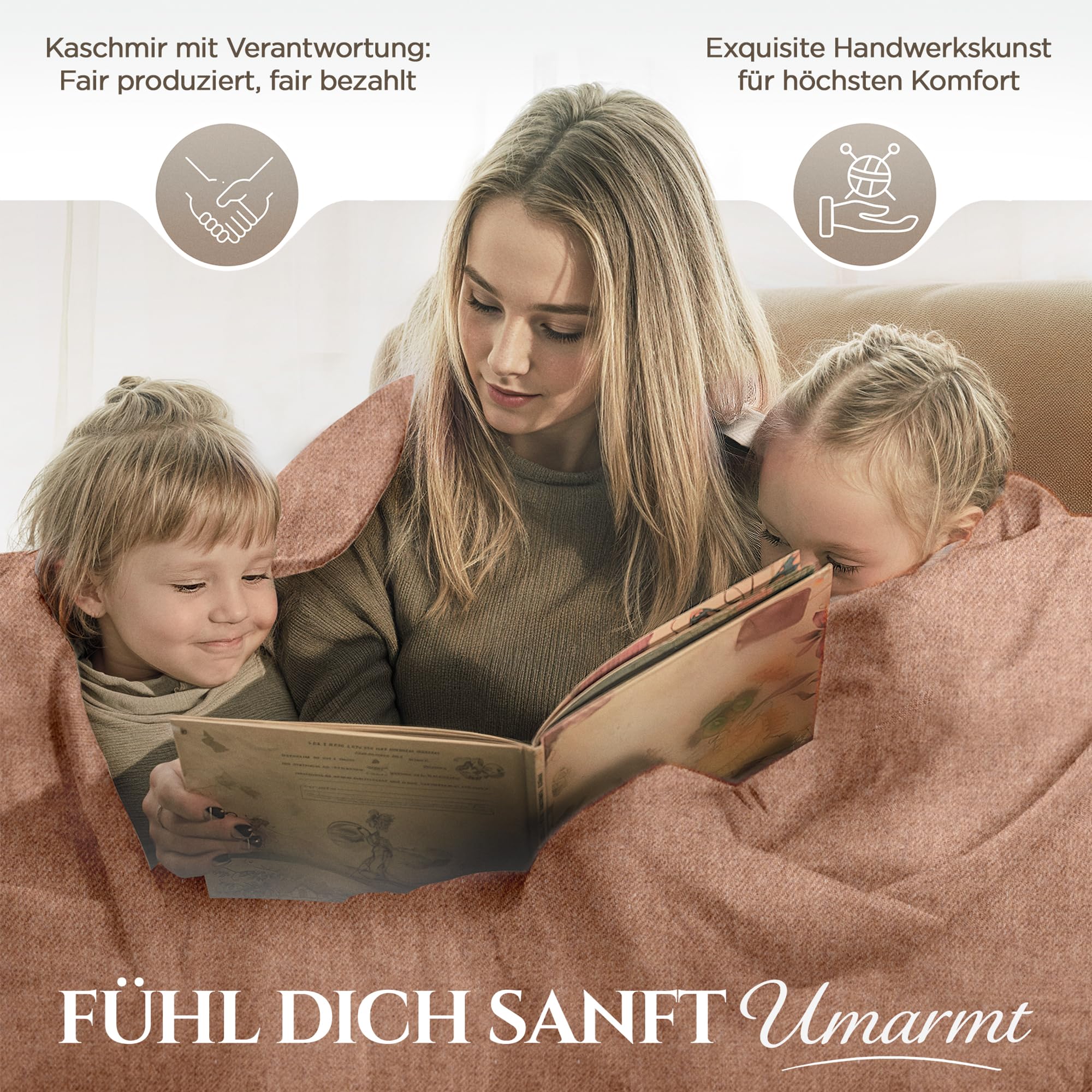 Kaschmirdecke – Handgewebte Sofaüberwurf Decke aus 100% Kaschmirwolle – 135 x 270 cm Weiche und gemütliche Braune Kuscheldecke für Couch und Stuhl – Hergestellt in Nepal