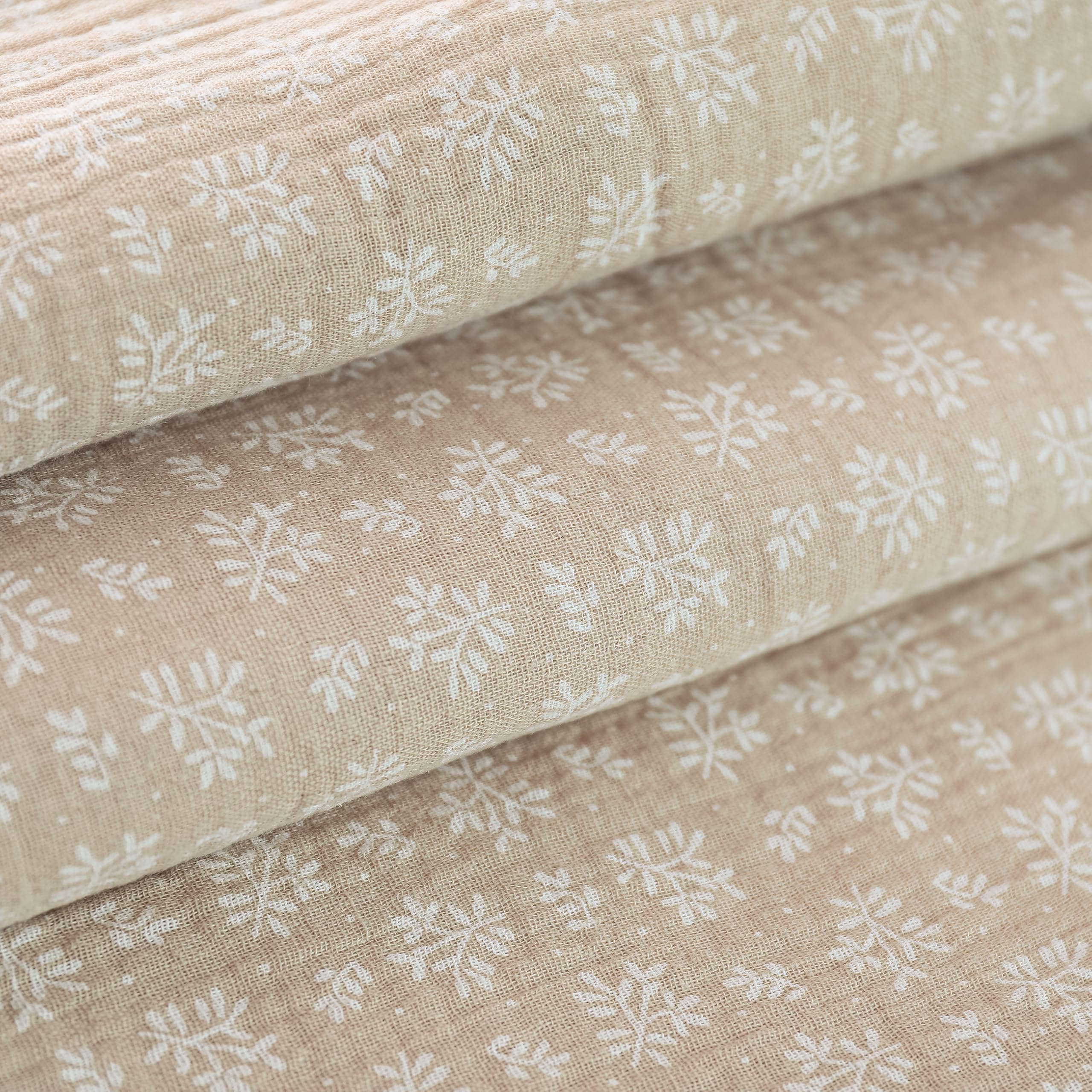 Toile de Lit Cabane 100% Coton - Ciel de Lit Cabane Montessori 80x160, 90x190, 90x200 cm - Tissu Oeko-Tex Gots (Beige Feuillage, 97 x 402 cm)