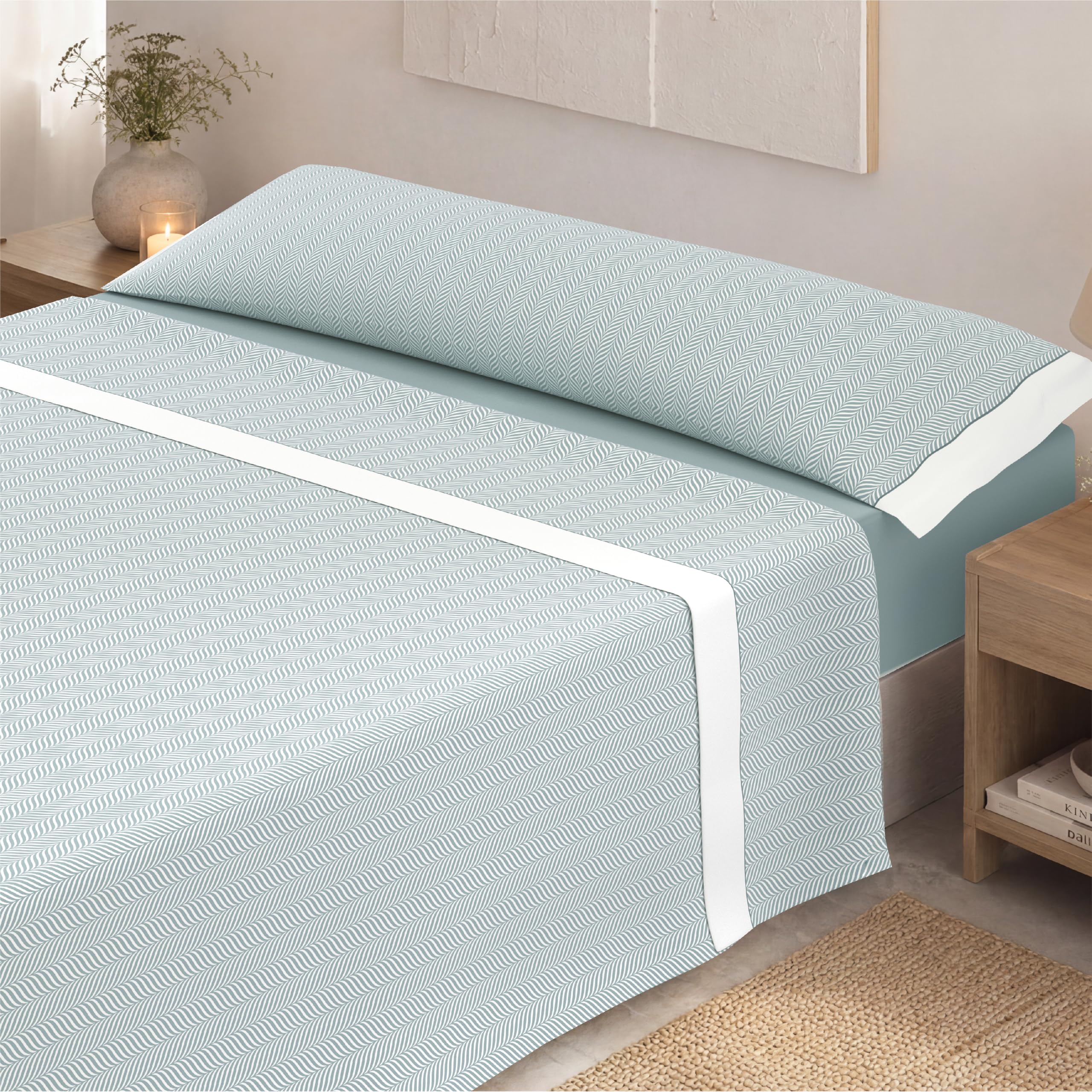 Victorio & Lucchino Juego de Sábanas Estampadas de Verano 100% Algodón (Cama 90cm (1 Almohada), Analia - Plomo)