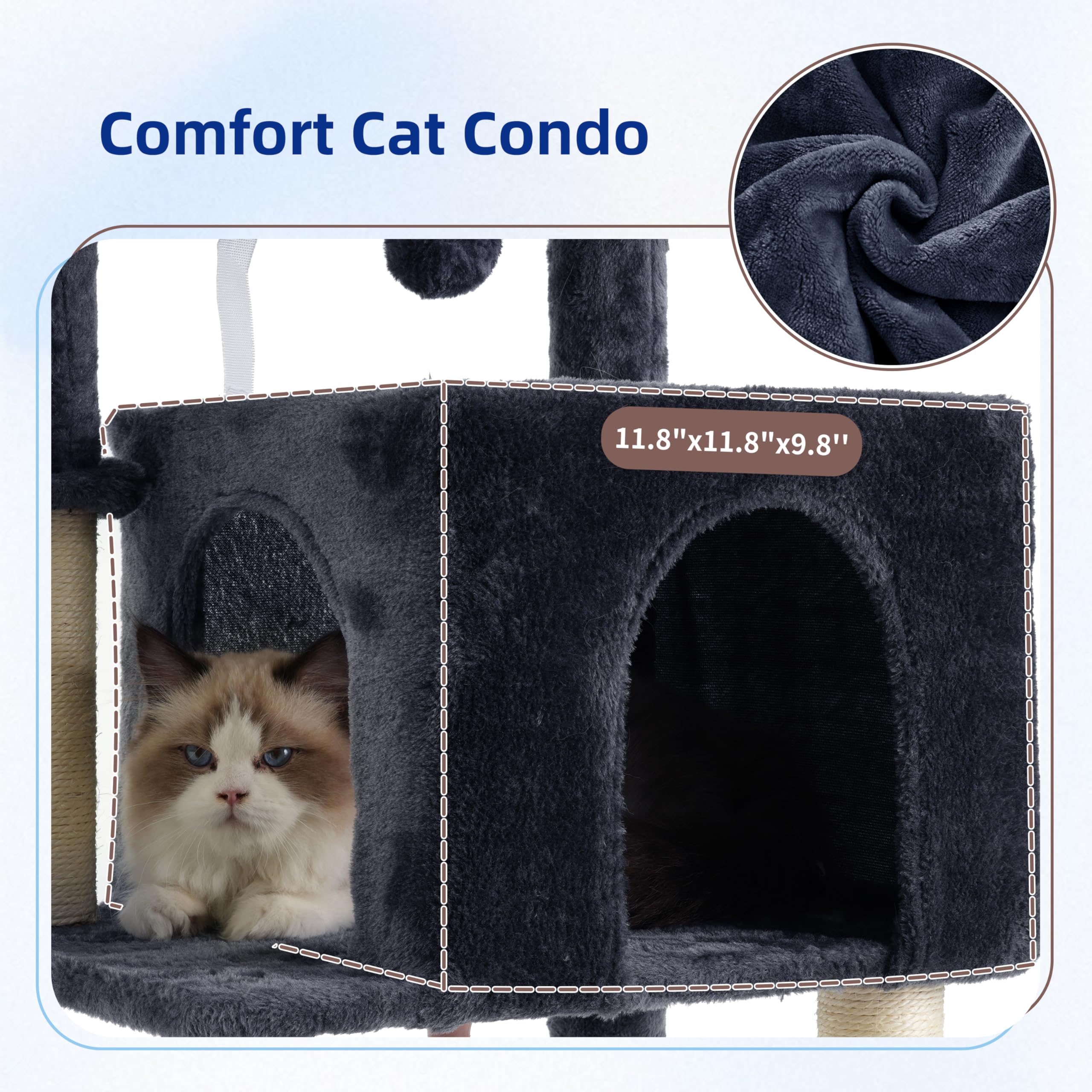 Gitelsnour Drzewko dla kota, wieża dla kotów domowych, 110 cm wieża dla kota z solidną stalową rurą, hamak, domek dla małych kotów i kociąt, drapak dla kotów, szary dymny szary GCT004SG