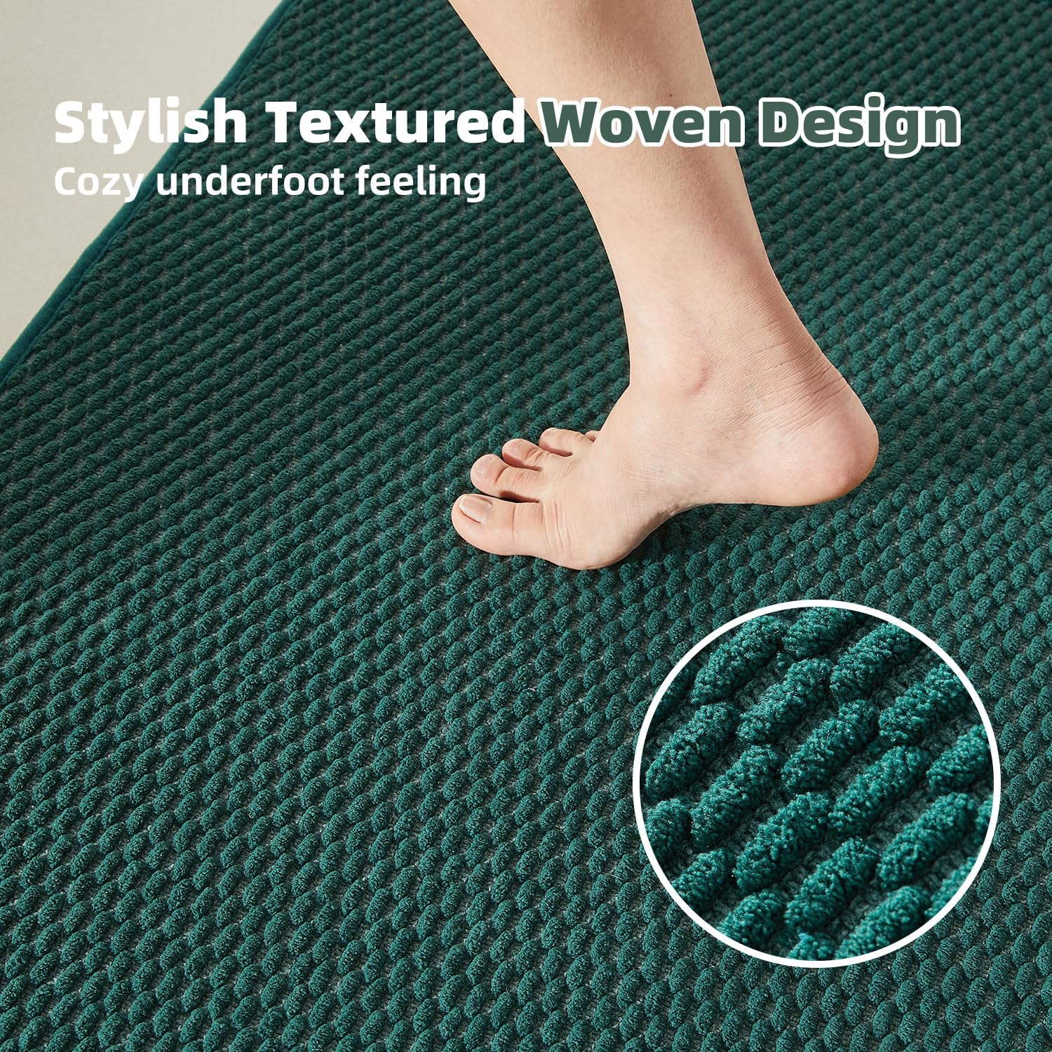 TYUU Bathroom Rugs Non Slip Washable, Super Absorbent Thin Bath Mat Small Quick Dry Low Pile Bathroom Rug, Dark Green 20"x30"