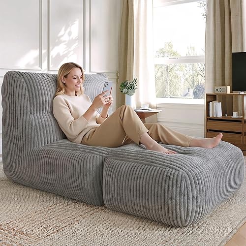Miniatura 8 de Puf gigante para adultos, 31.49 pulgadas de alto, con otomana plegable para sala de estar, dormitorio o balcón, silla grande para leer, juegos, sofá