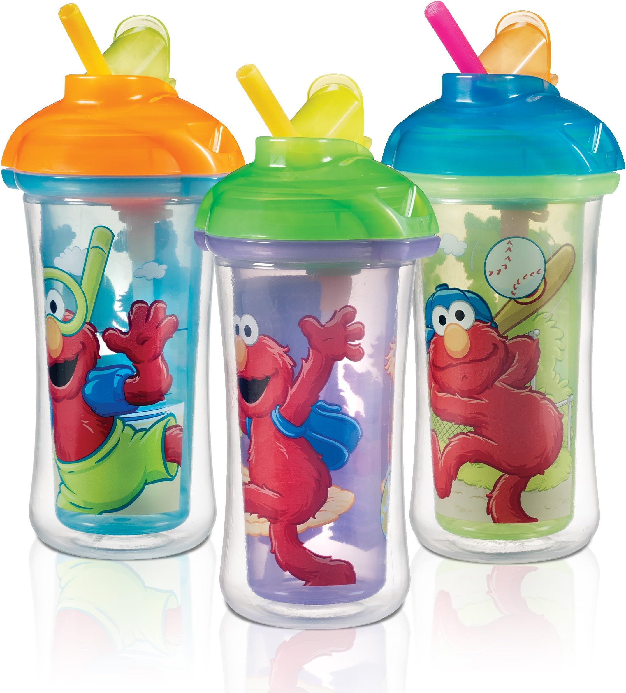 Munchkin Sesame Street Elmo Click Lock Insulated Straw Cups BPA Free 9oz 266ml - 3pk