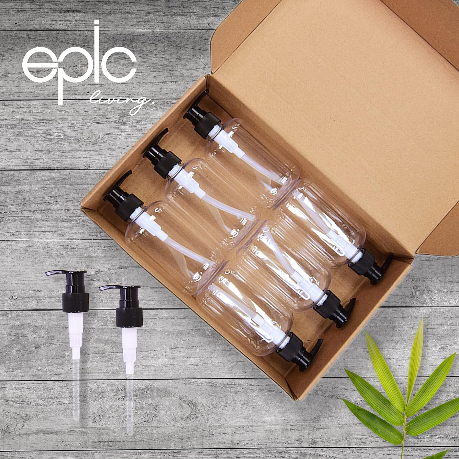 6 Pack 8oz Empty Pump Bottles - Plastic Pump Dispenser Bottle with Black Pump, Gift Box, for Hair Shampoo, Conditioner, Hand Soap, Hand Lotion and Laundry Detergent