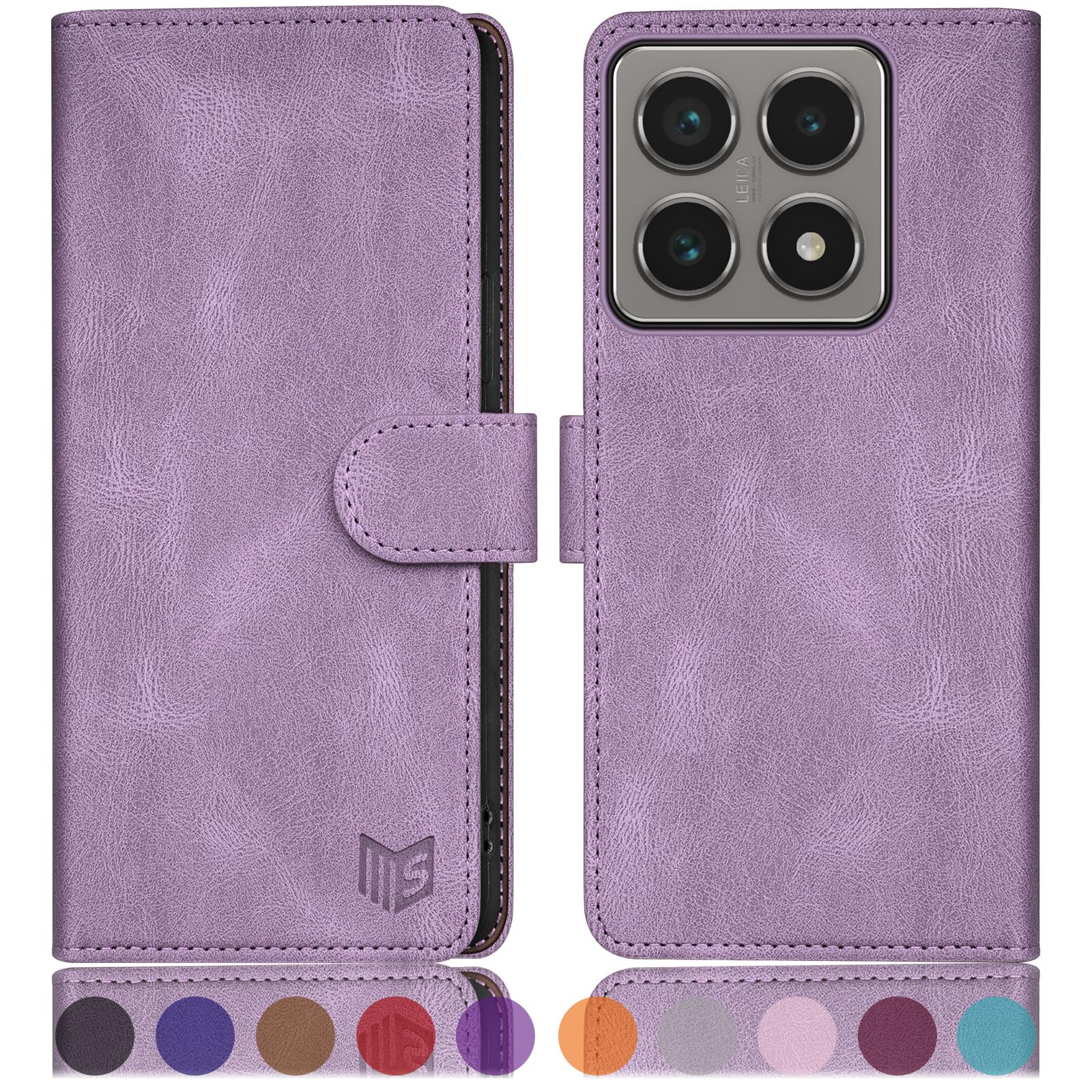 Funda para Xiaomi Mi 14T Pro SUANPOT con Tapa de Cuero Lila Violeta 7