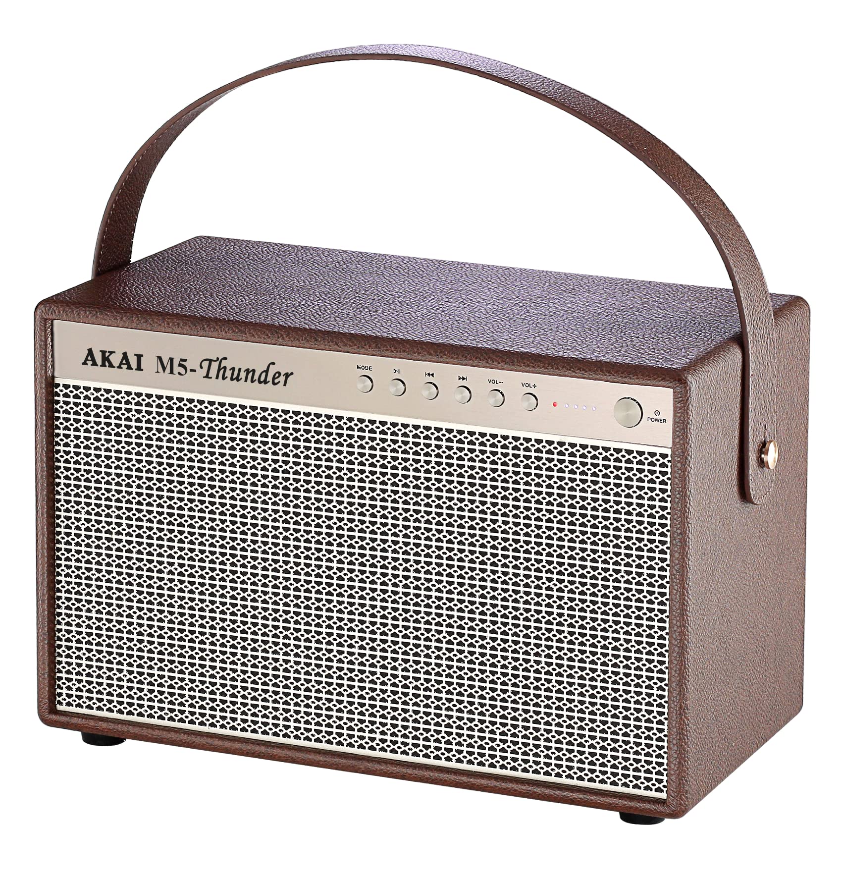 Akai Enceinte Bluetooth rétro avec poignée - Enceinte Bluetooth 5.0 Portable pour l'intérieur et l'extérieur au Look Vintage - USB - Aux-in - Marron