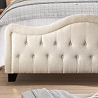 Vista 27 de Rosevera Turin Linen - Cama tapizada con paneles y cabecero capitonado con botones ajustables para dormitorio, tamaño Queen, color gris