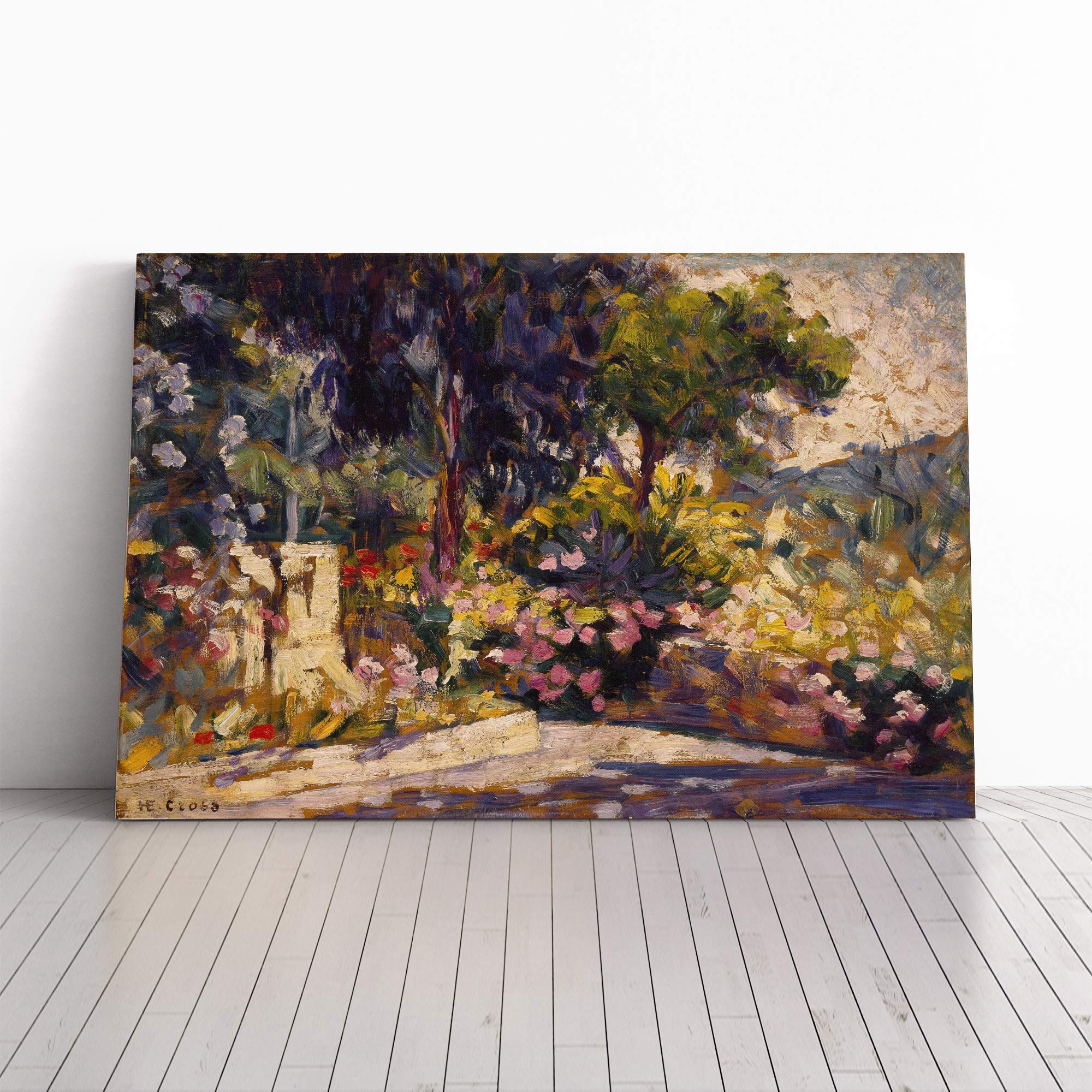 Henri-Edmond Cross The Flowered Terrace Canvas Print | Gallery Wrapped 30mm Frame Wall Art | 24x16 inches | Ready to Hang | Modern Religious Picture | Living Room Bedroom Lounge Office