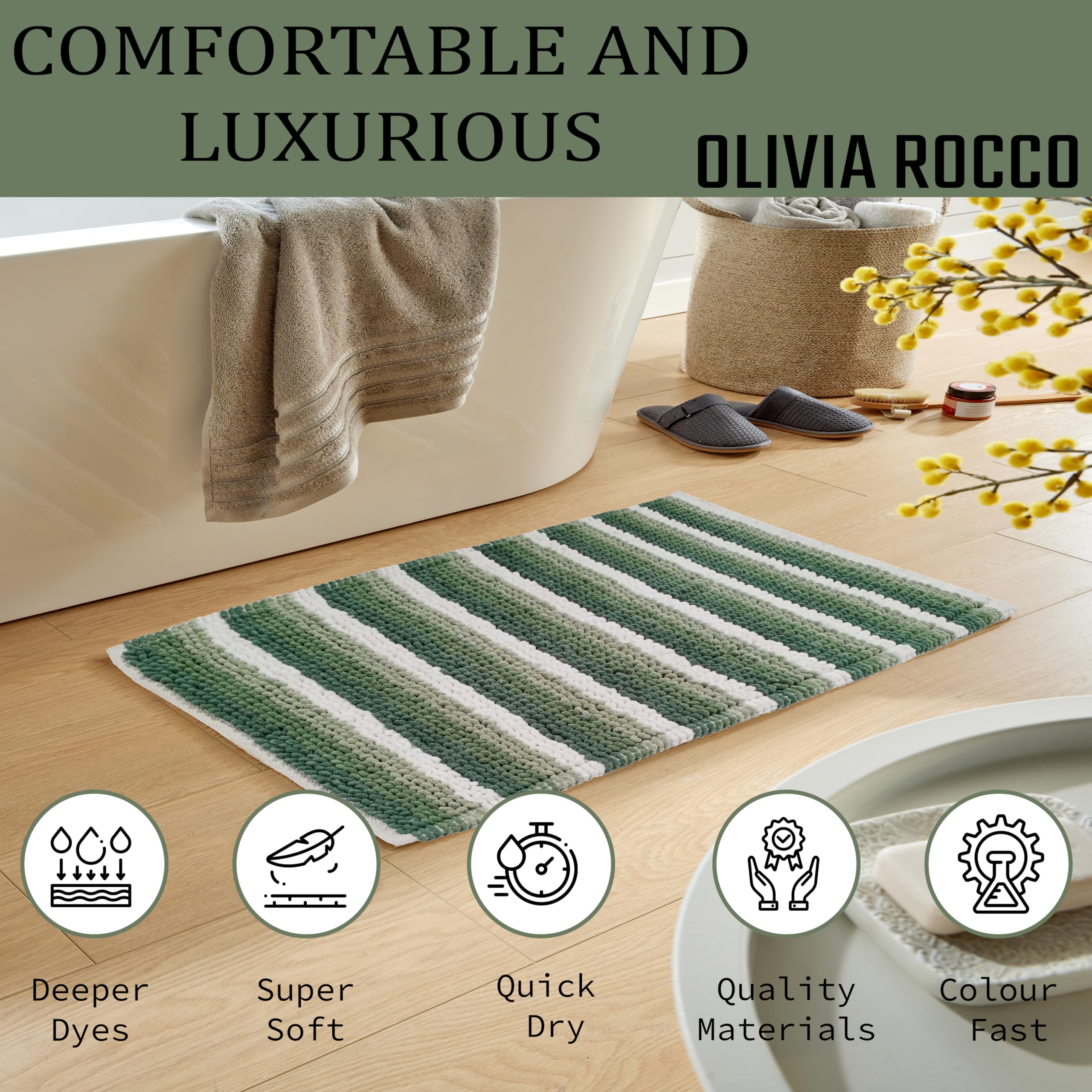 Olivia Rocco Padstow Stripe Bathmat Comfort To Your Bathroom Super Soft Absorbent Bath Shower Mats Washable Dry Fast Durable Classic Design,50x80cm - Image 2