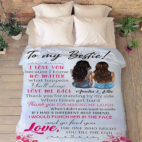 Miniatura 3 de Manta con nombre personalizado con texto en inglés "I Love You My Bestie" para mejor amiga, hermana del alma, día de la amistad, Navidad, Acción de