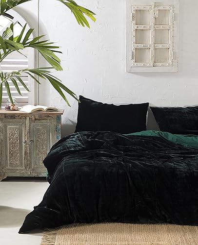 Labhanshi Juego de 3 piezas de funda de edredón de terciopelo verde lima triturado ropa de cama bohemia funda de edredón de Donna funda de edredón