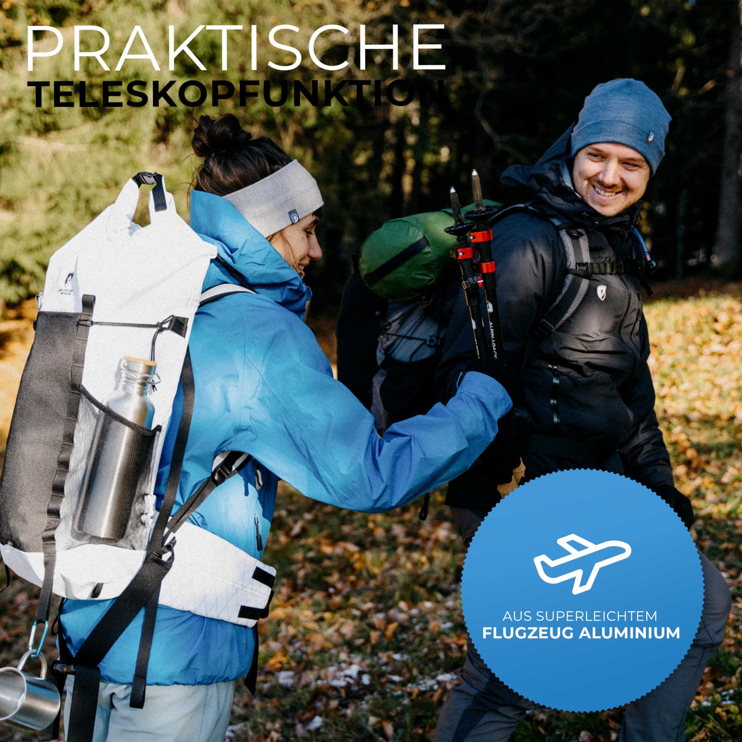 ALPIN LOACKER Teleskop Wanderstöcke Aluminium und Carbon mit Korkgriff I Leichte Nordic Walking Stöcke Damen und Herren für Skifahren und Wandern I Trekkingstöcke für Bergsport
