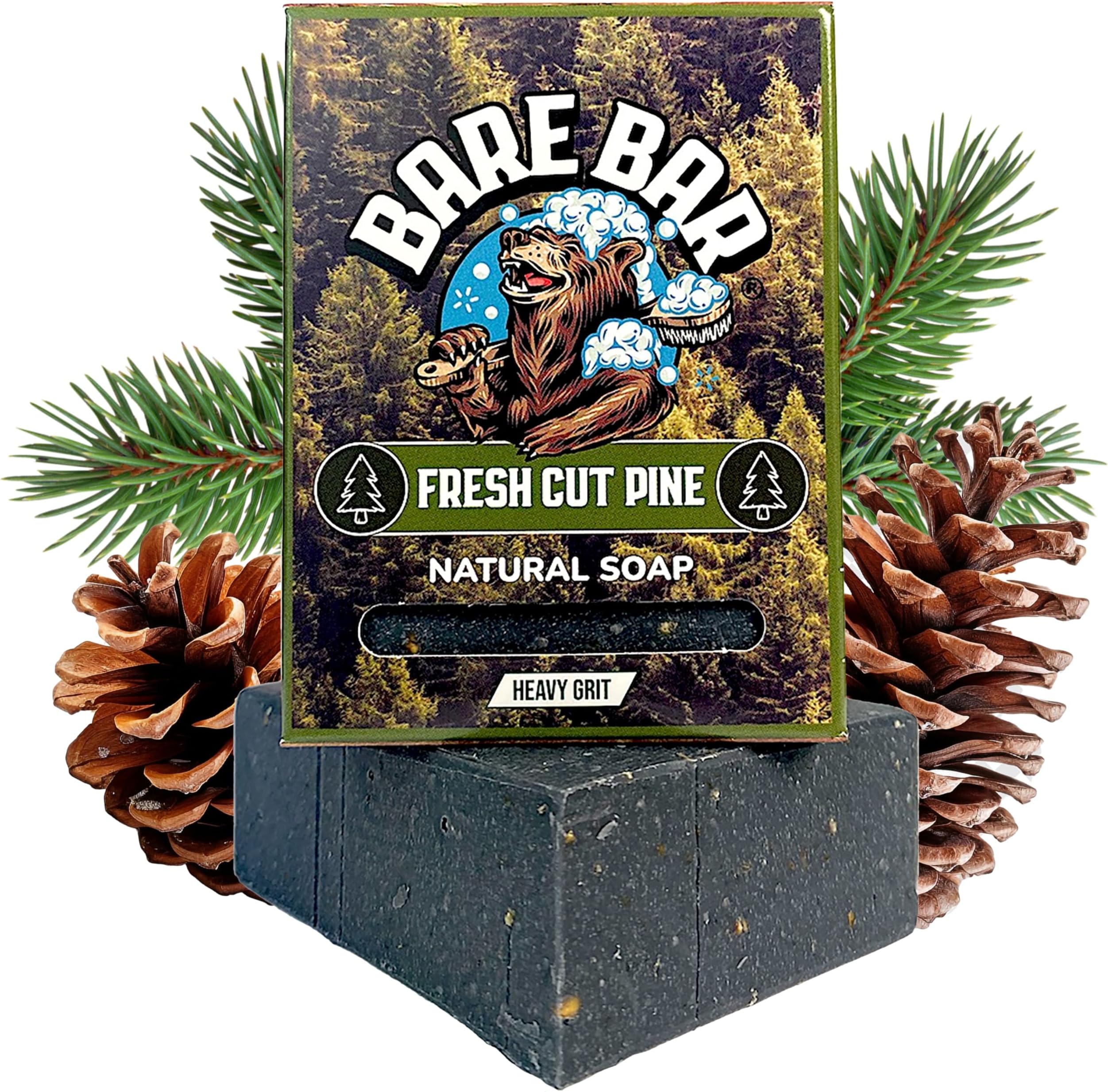 Mens Soap - Bare Bar - Natural Mens soap bar UK - Handcrafted Exfoliating Cold Process Natural Body Soap bar for Men - Vegan, Plastic Free, Cruelty Free, 142g, hand soap (Fresh Cut Pine)