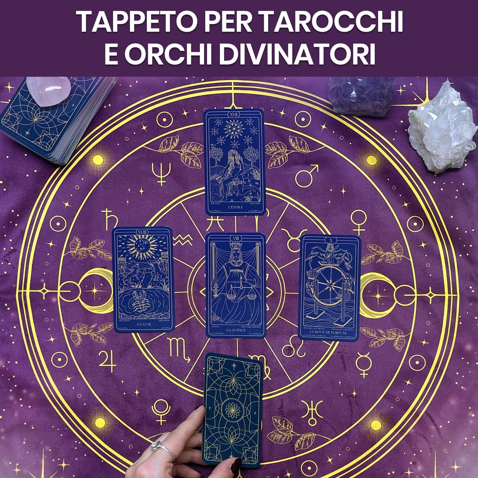 Vibratis Tappeto Divinatorio e Sacchetto - Tovaglia per Carte Oracoli e Tarocchi - Panno d'Altare in Velluto per Praticare Cartomanzia e Pendolino Esoterico
