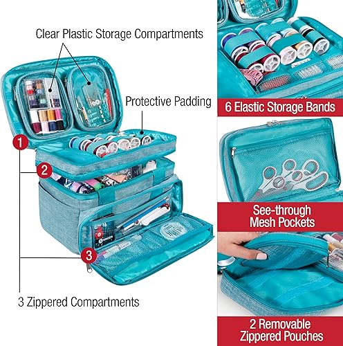 Miniatura 4 de SINGER Organizador de accesorios de costura (solo bolsa)  Bolsa de almacenamiento de costura portátil de doble capa  2 bolsas desmontables y 18