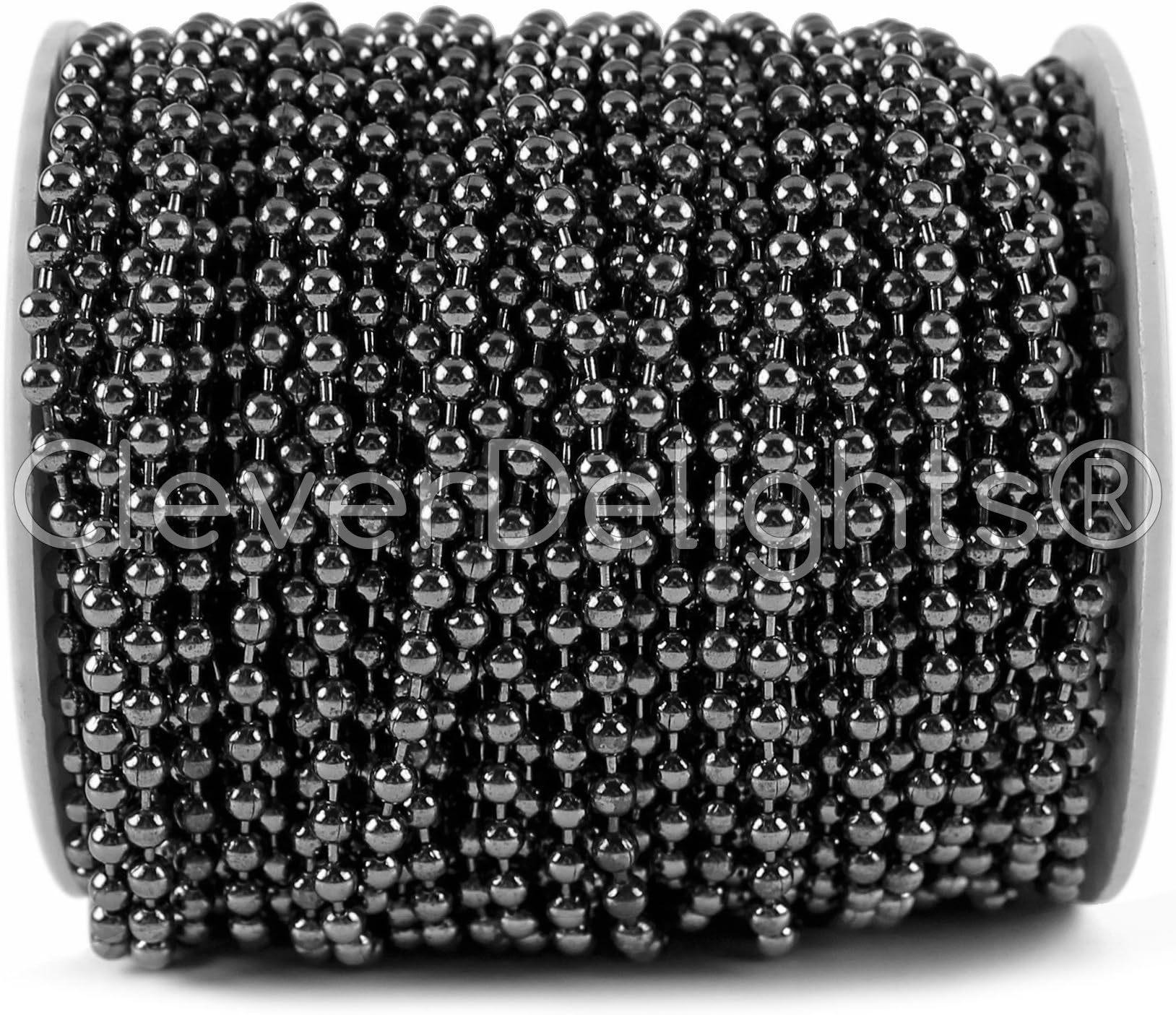 CleverDelights 3.2mm (1/8") Ball Chain - Gunmetal Color - 100 Feet
