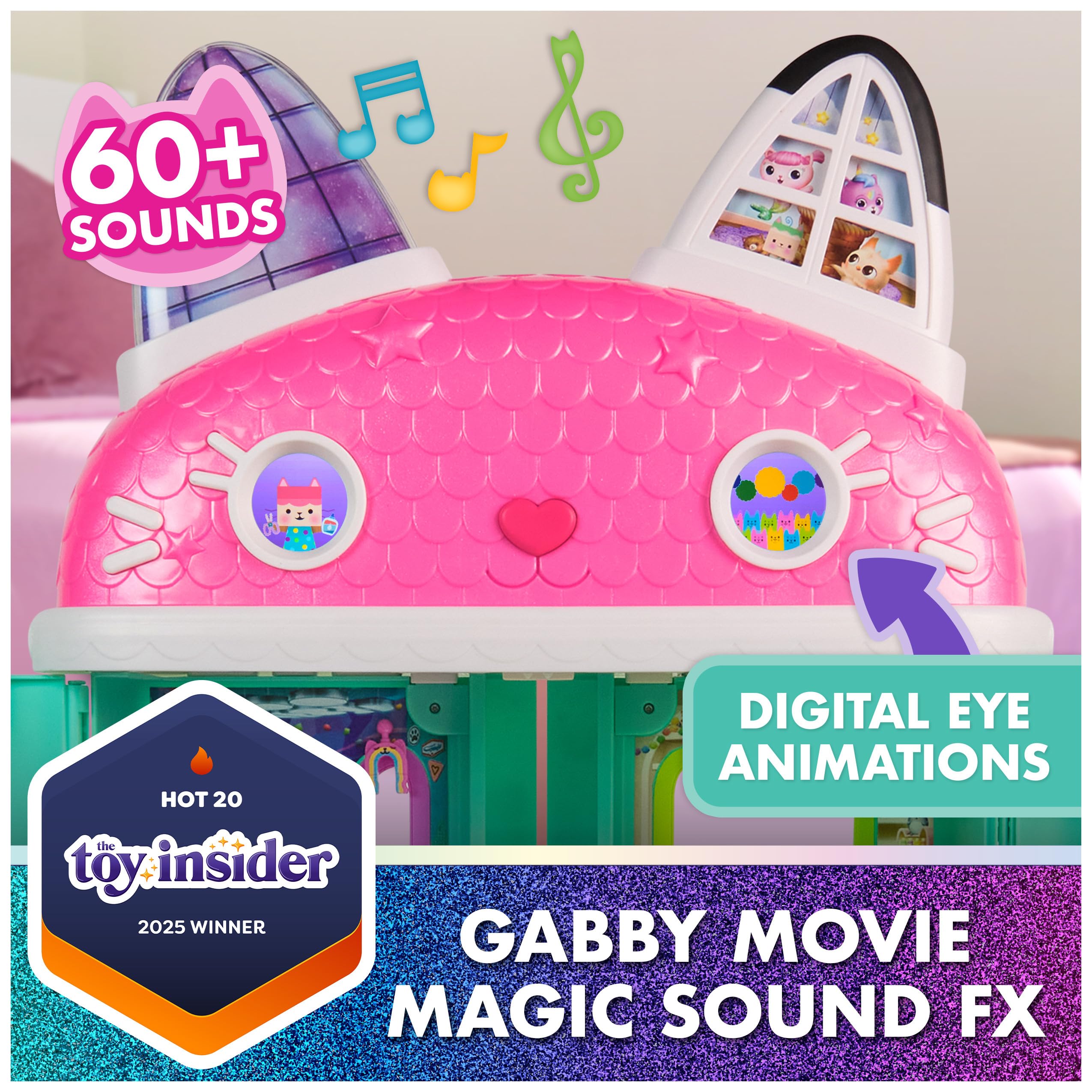 Gabby's Dollhouse: The Movie, Meow-Mazing Interactive Dollhouse, 7 Rooms, LCD Screen Eyes, Figures, Sound FX, Kids Toys for Girls & Boys Ages 3 and Up