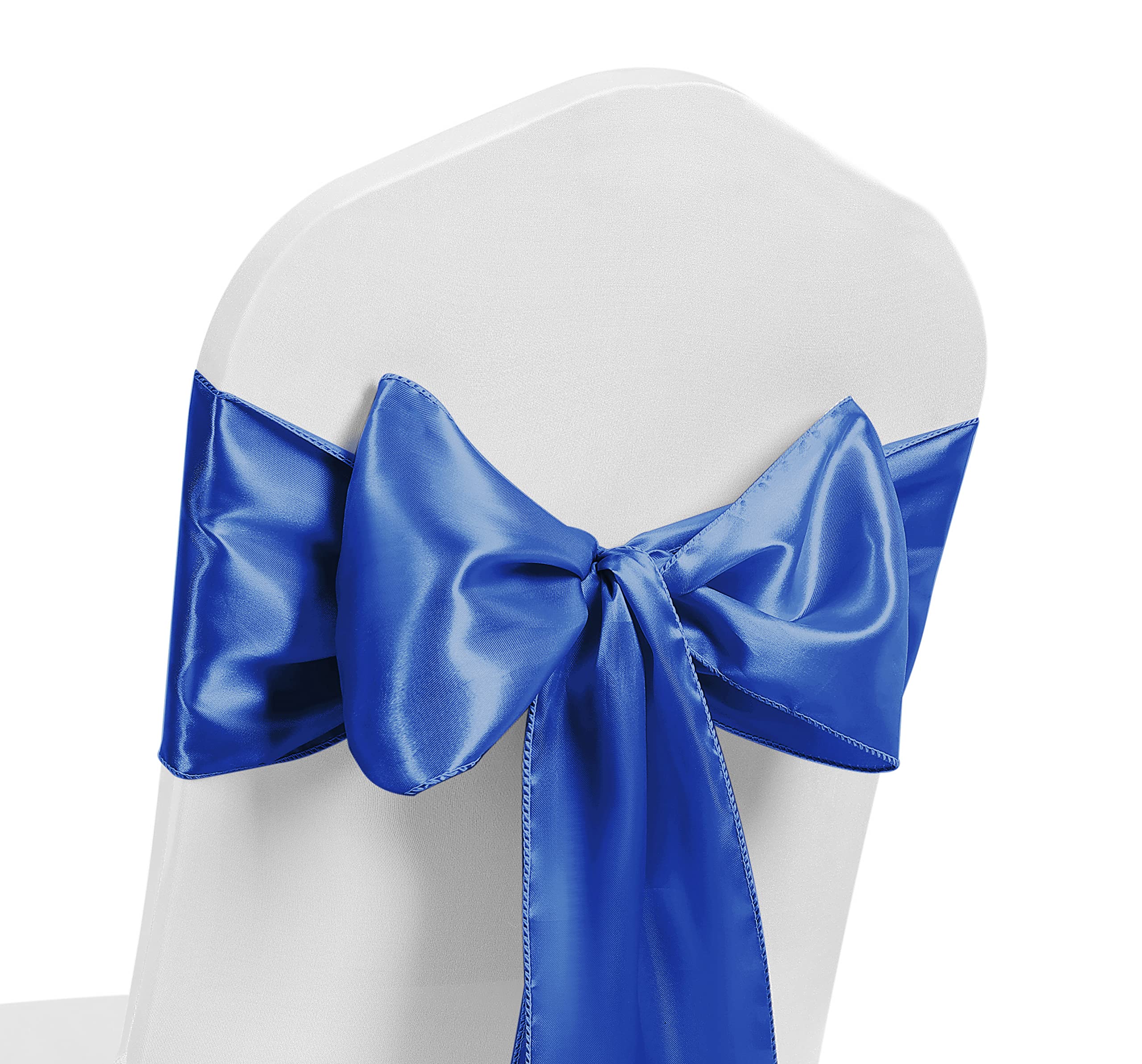 Satin Chair Sash WIDER FULLER BOWS Chair Sashes Bow Back Tie Ribbon Wedding Banquet Decoration (Royal Blue, 50) — image 1