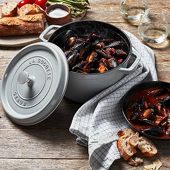 Amazon.com: Staub Cast Iron 7-qt Round Cocotte - White Truffle