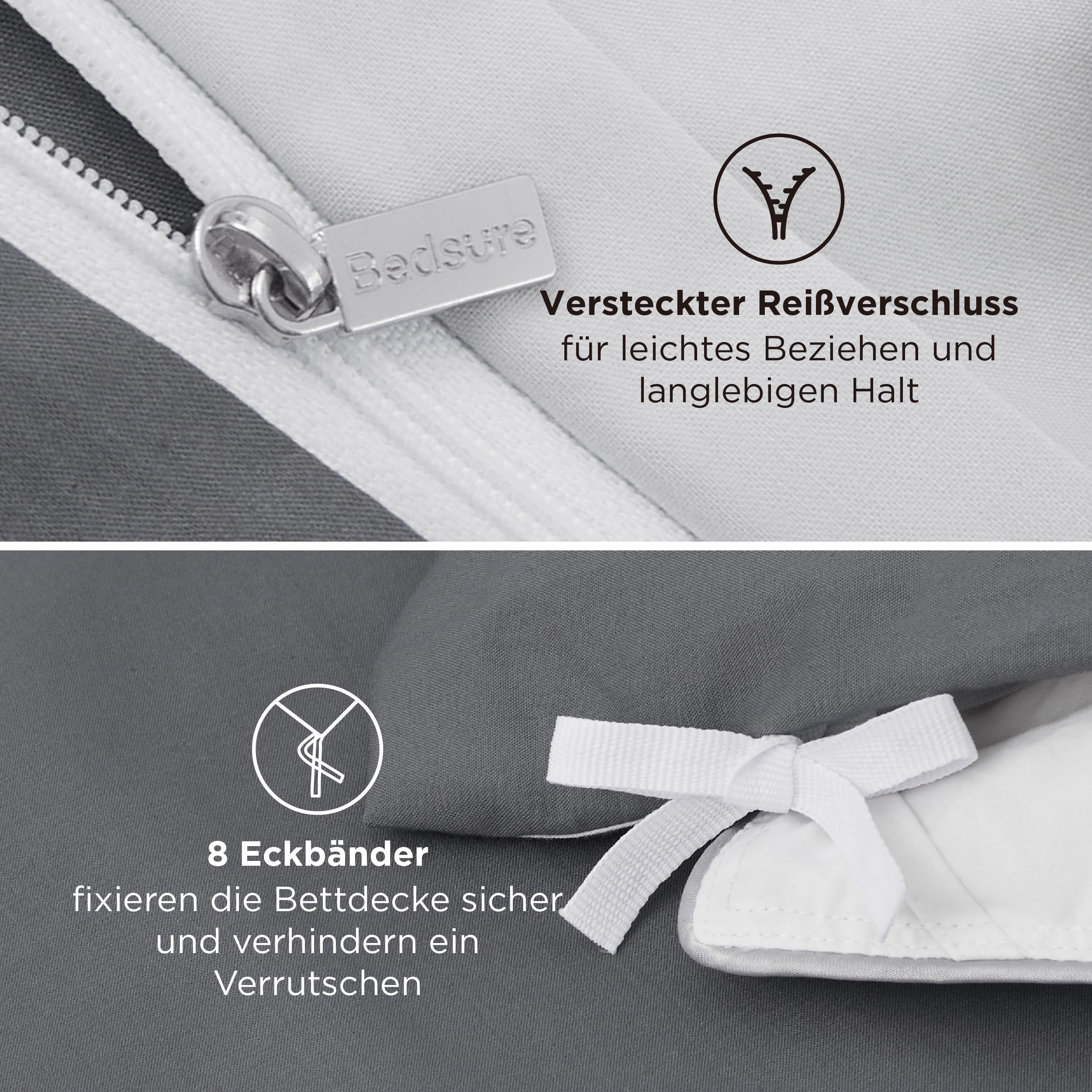 BEDSURE Beddengoed 200 x 200 cm, 3-delig, wit, zacht, Oeko-Tex, polyester, microvezel, beddengoedset, 1 dekbedovertrek 200 x 200 cm met ritssluiting en 2 kussenslopen van 50 x 75 cm