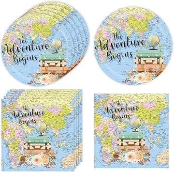 Adventure Awaits Party Decorations for Adventure World Awaits Map Party Supplies Travel Trip Party Decoration Dessert Plates Travel Napkins