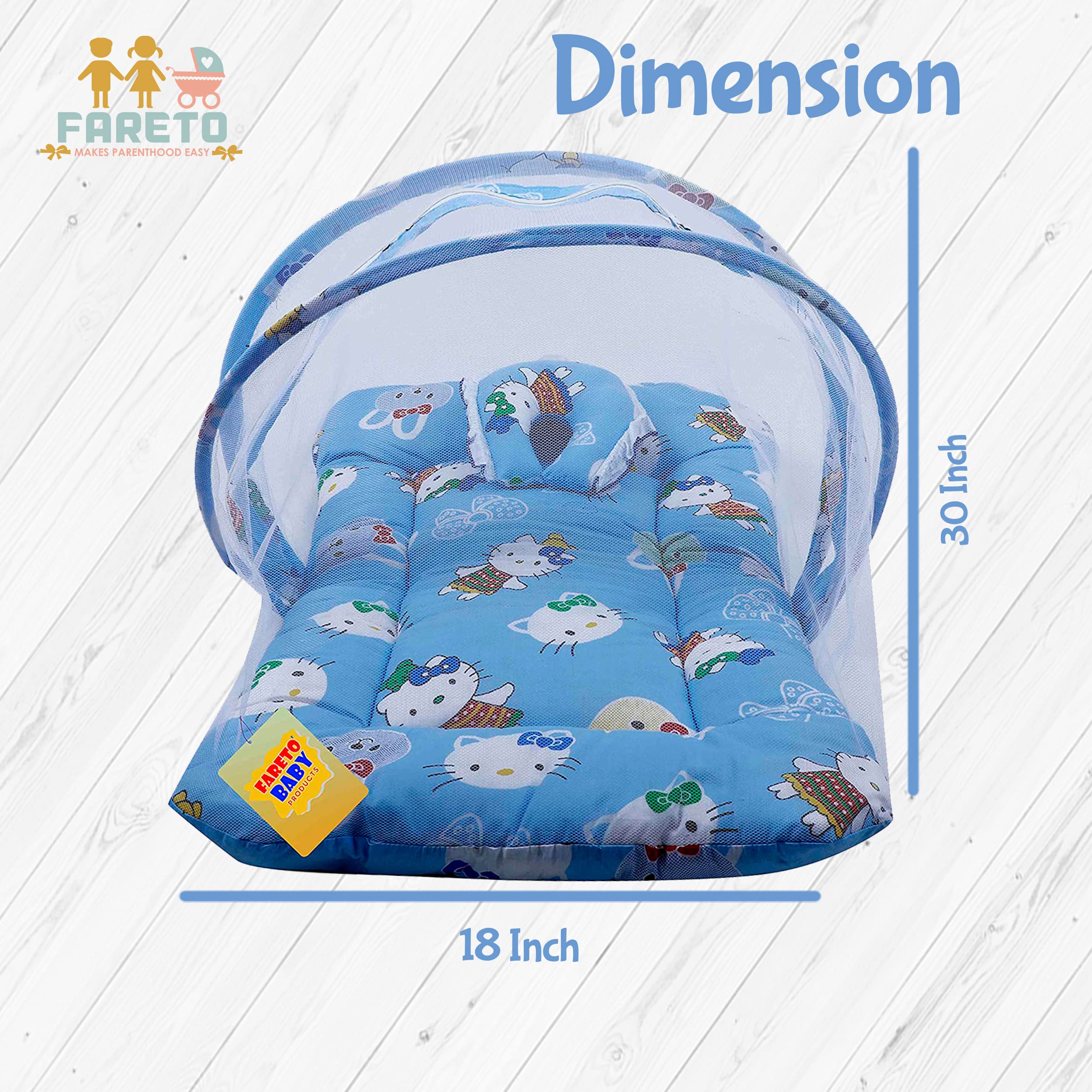 Fareto Cotton Baby Modern Mattress With Mosquito Net(0-6 Months) (Blue) - Image 2 thumbnail