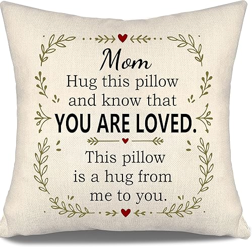 Mom Hug This Pillow and Know That You are Loved This Pillow is A Hug from Me to You, fundas de almohada creativas para mamá de hija hijo regalo de