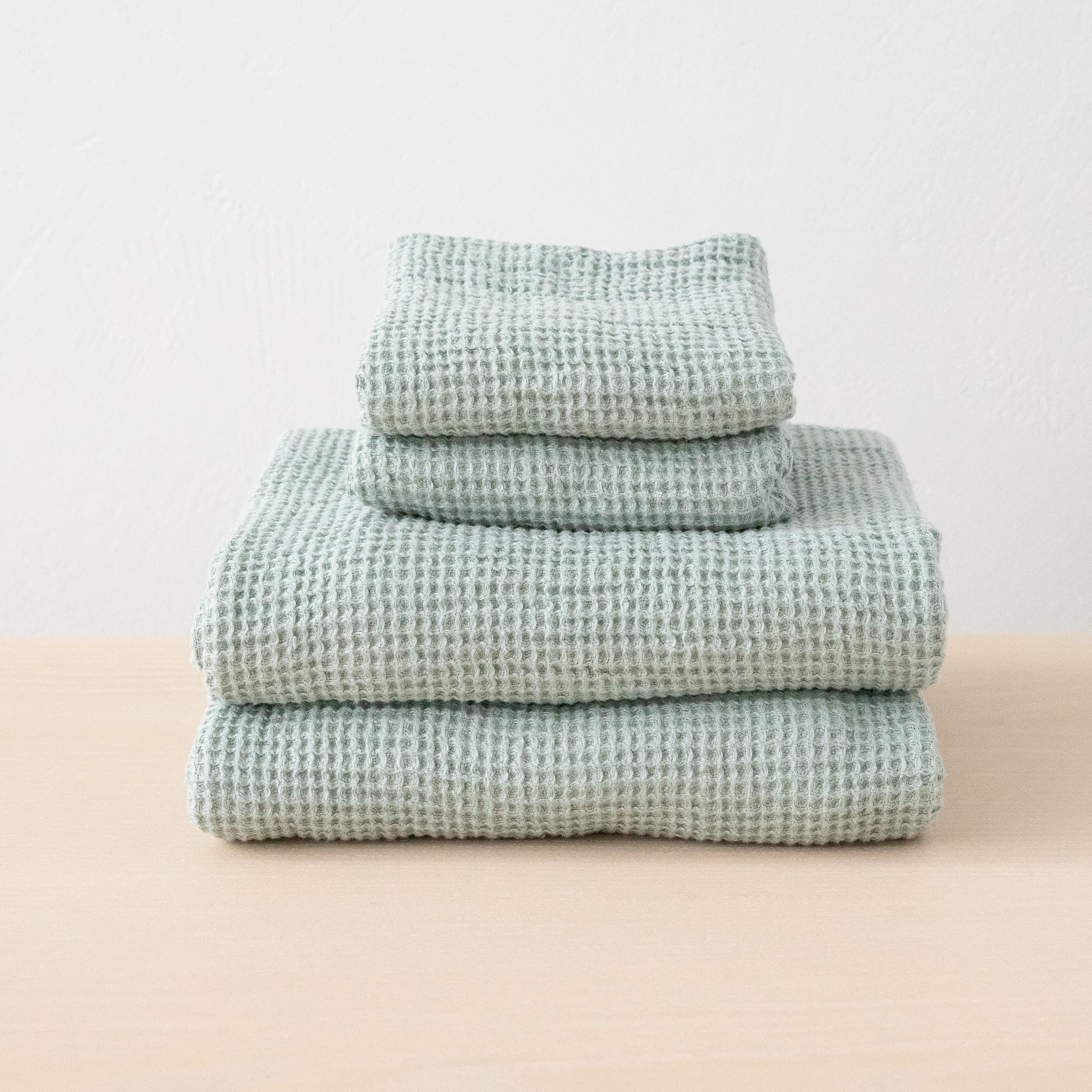 LinenMe Linen Sea Foam Bath Towels Set Waffle Big