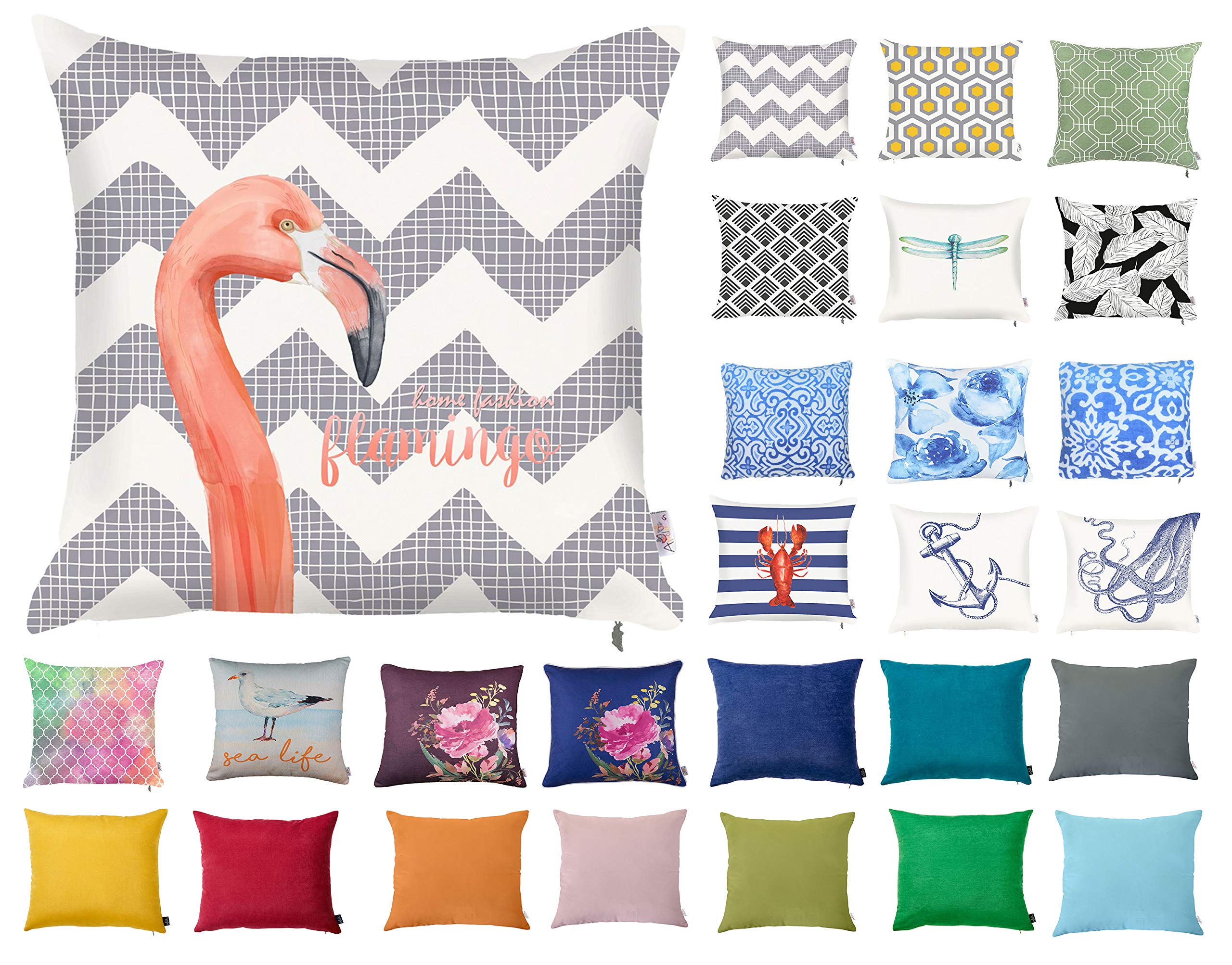 Tropik Home Flamingo Decorative Square Pillow Case Throw Cushion Cover For Sofa Bedroom With Invisible Zipper, 45X45cm (18X18)