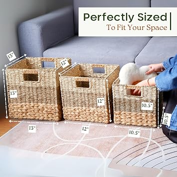 CHI AN HOME 11x11 Wicker Storage Cubes Storage Baskets For Shelves Set 4
