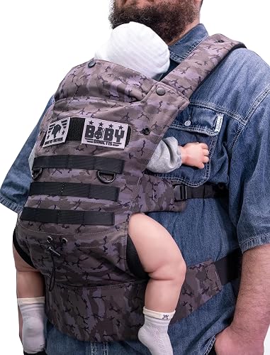 Ergonomic Lumbar Support Baby Carrier for Infants to Toddlers (8-33 lbs), Cozy and Lightweight Military Baby Carrier for Plus Size Parents-Black Camo