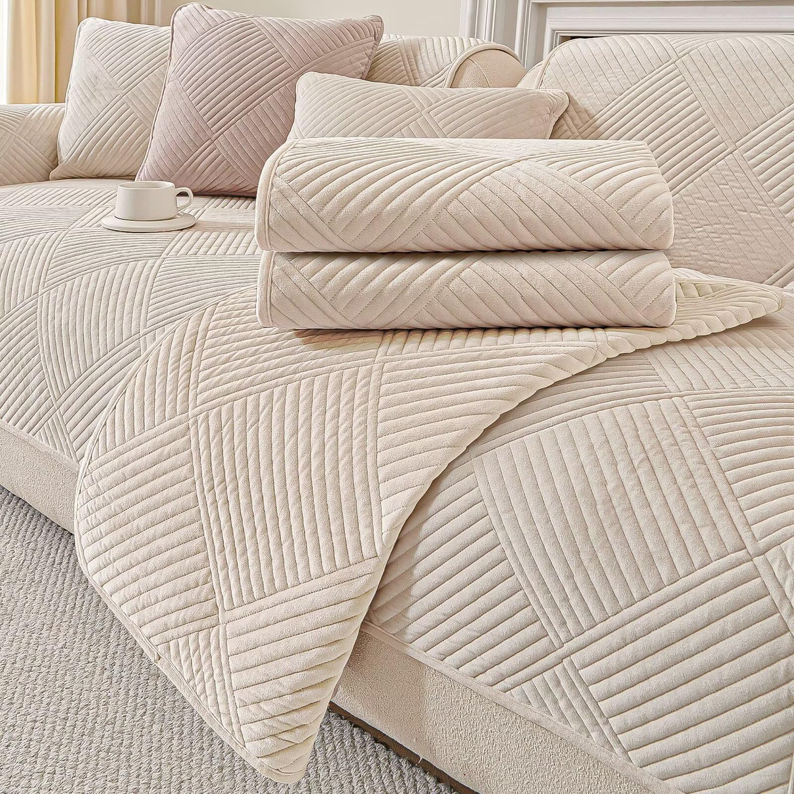 QHAIYYBF Sofa Cover - New Soft FlannelUniversal Sofa Covers Seater, Non-Slip Sofa Slipcovers Washable, Corner Sofa Cover Couch Covers Furniture Protector for Living Room