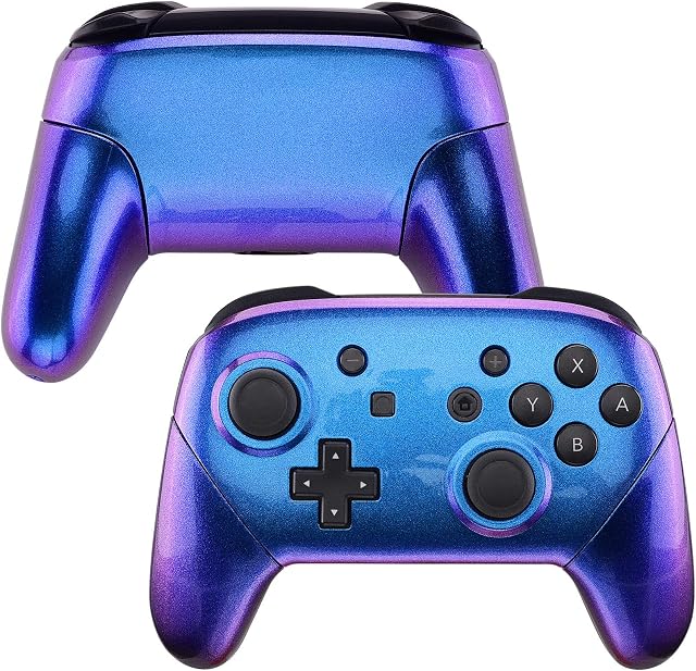 eXtremeRate Chameleon Faceplate Backplate Handles for NS Switch Pro Controller, Purple Blue DIY Replacement Grip Housing Shell Cover for NS Switch Pro - Controller NOT Included