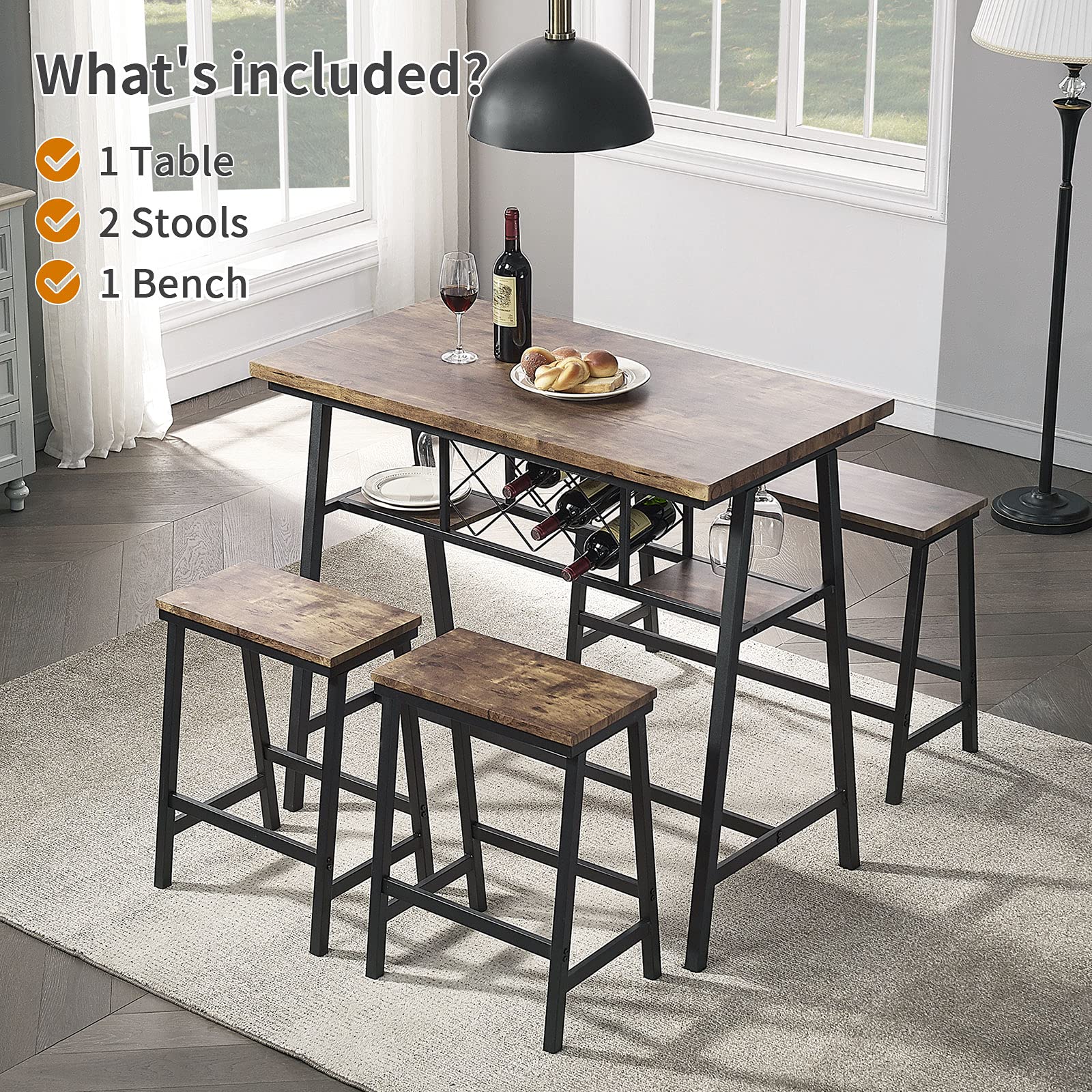 O&K FURNITURE 4Piece Counter Height Dining Room Table Set, Bar Table