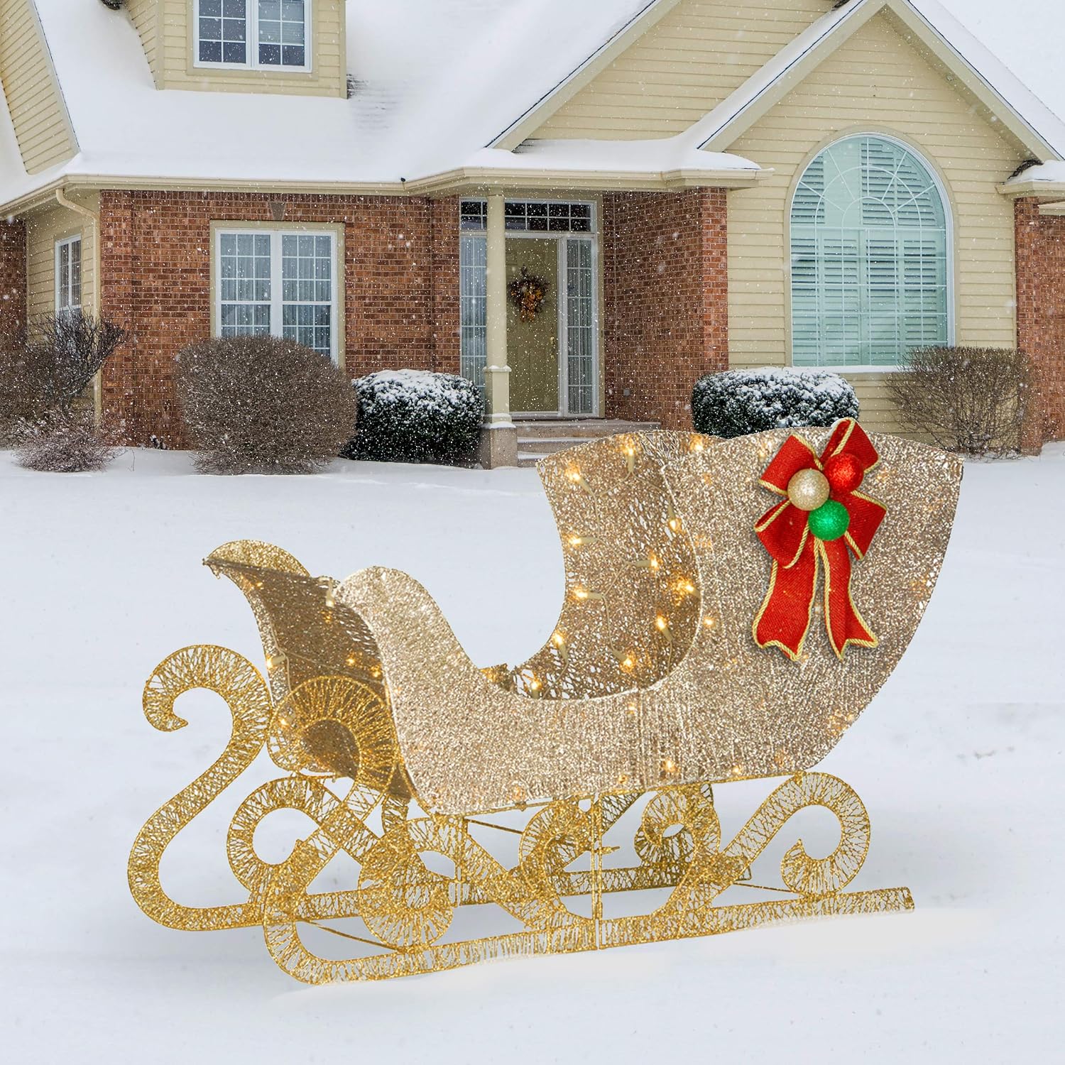 National Tree Company Pre-lit Artificial Christmas Décor Includes Pre-strung White LED Lights and Ground Stakes Crystal Splendor Sleigh - 38 Inch