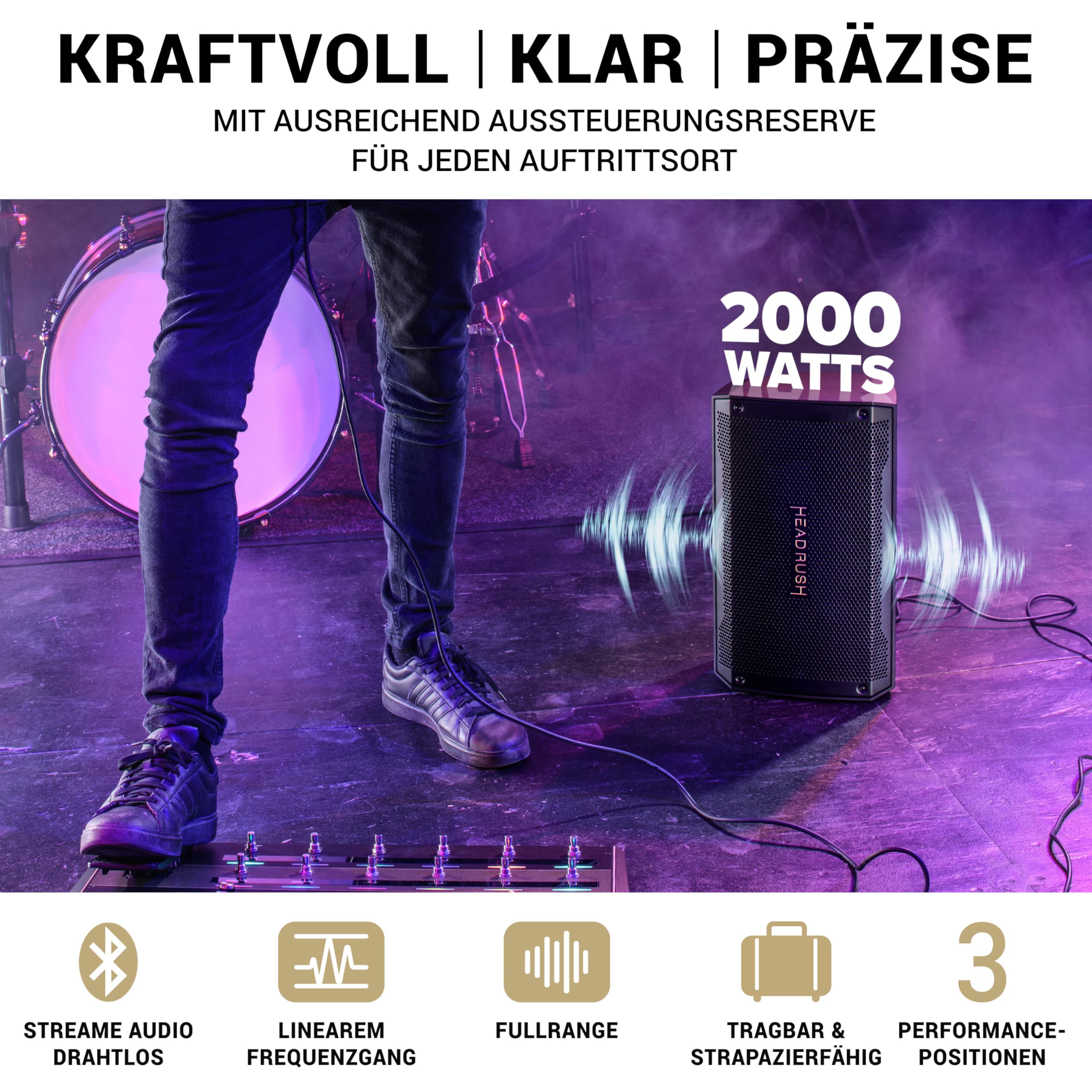 HeadRush FRFR108 MKII - 2000W E Gitarre und Bass Verstärker, 8" Fullrange Linearer Frequenzgang Bluetooth-Lautsprecher für Multi-FX und Amp Modeling Prozessoren