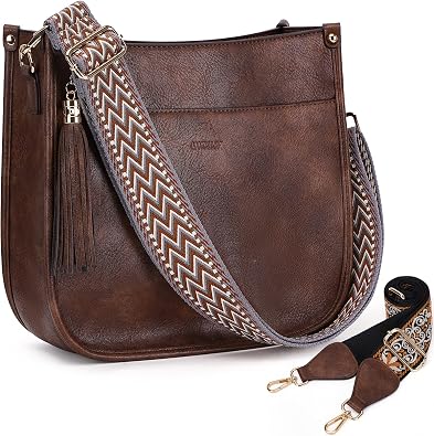 HKCLUF Crossbody Bag Purse for Women 2PCS/Set Leather Hobo Handbag Wallet Set With 2Adjustable Guitar Strap Shoulder Bag | Purse