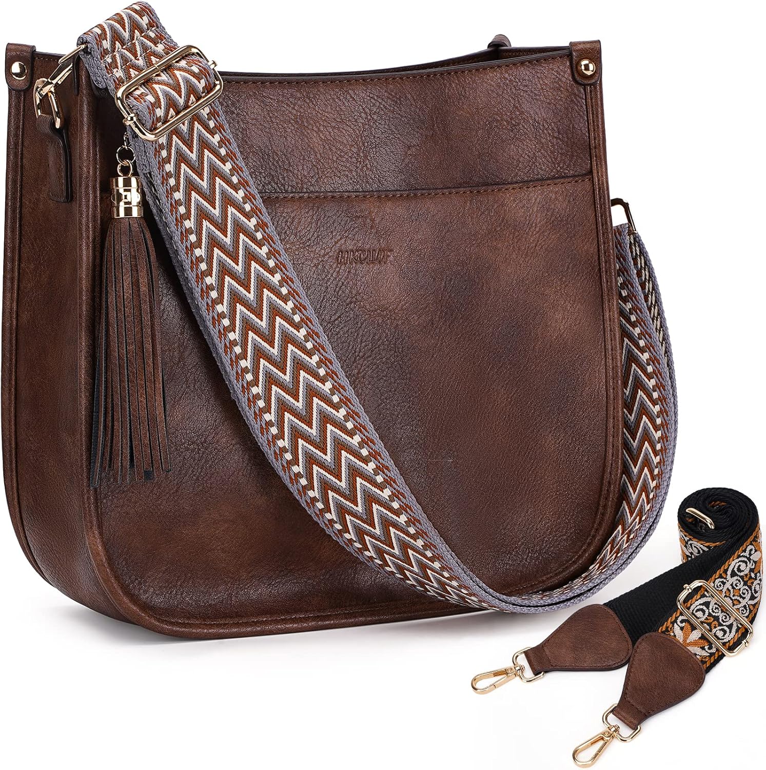 HKCLUF Crossbody Bag For Women Vegan Leather Hobo Handbag With Tassel Pendant,2Pcs