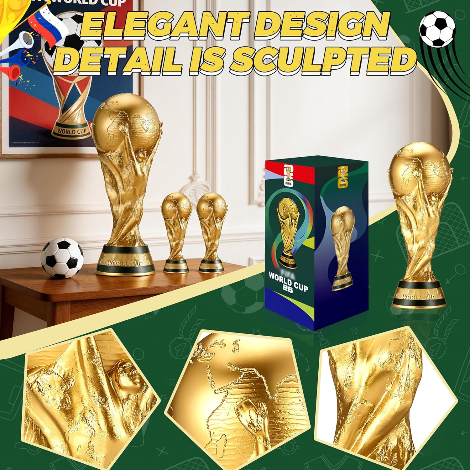 World Cup Trophy Replica for 2026, Soccer Football Fan Souvenirs & Collections, Home Office Desktop Decor & Gift for Soccer Fans (8.3inch)