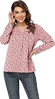 Vista 4 de Jouica Blusas para mujer, blusa casual de gasa, holgada, con cuello en V, manga larga