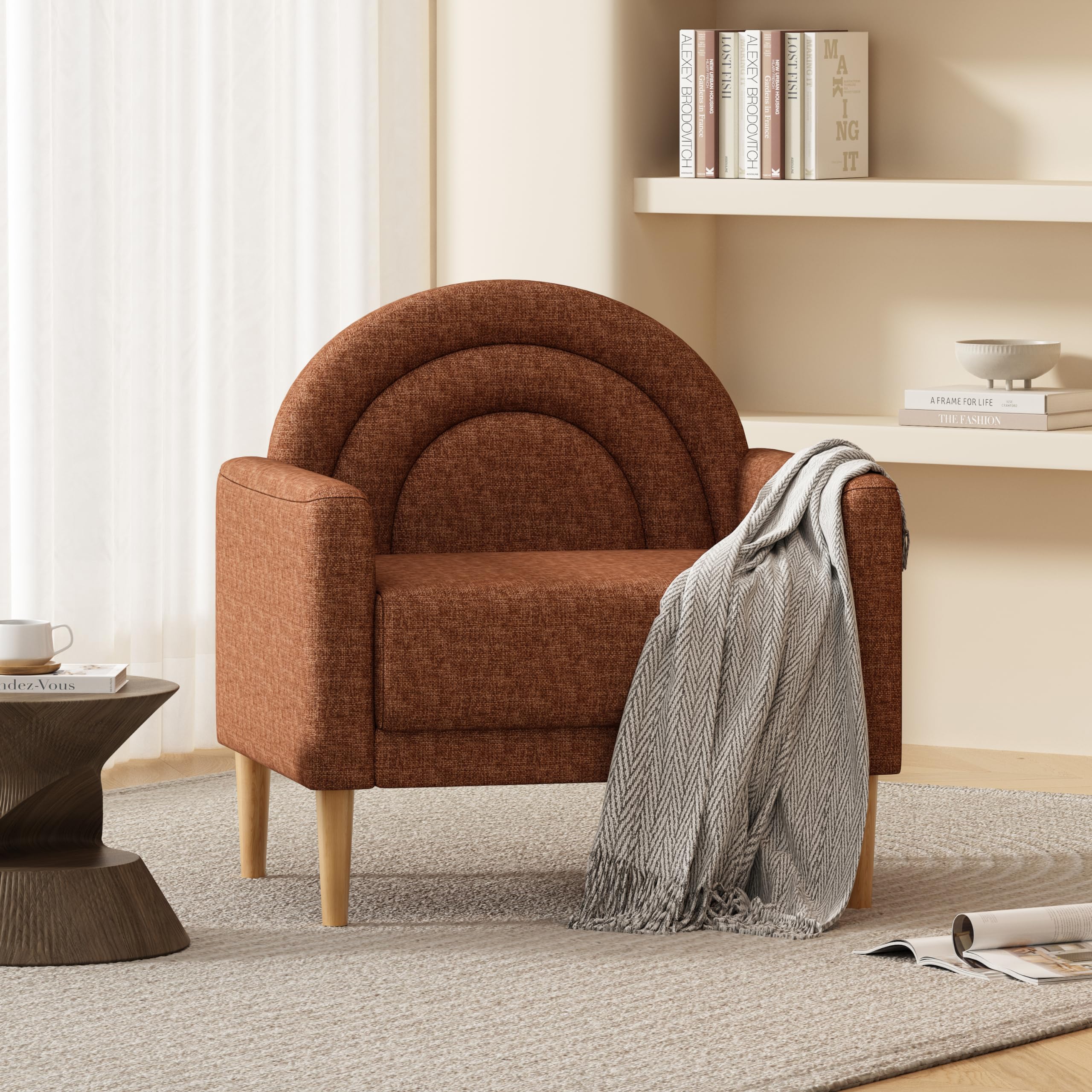 YUHUASHI Rainbow Sofa,1-3 Seater Mini Sofa,Sturdy Solid Wood Sofa Legs for Studio,Bedroom,Home Office,32-64" Wide,Linen Fabric Upholstery,Multiple Color Options (32" one-Person Sofa, Ocher)