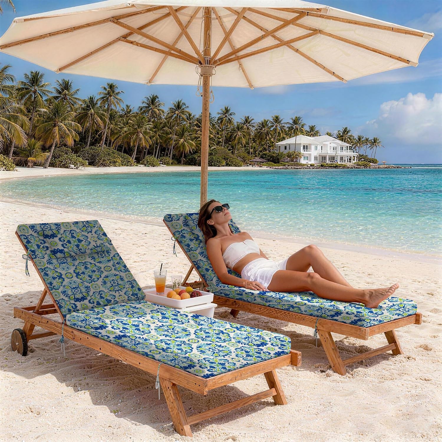 Chaise Lounge Cushions Outdoor Set of 2,Fade Resistant Lounge Chair Cushions with Fastening Ties,Patio Lounger Pads with Removable Cover for Patio,Pool,Garden,80" x 26" x 3",A16512