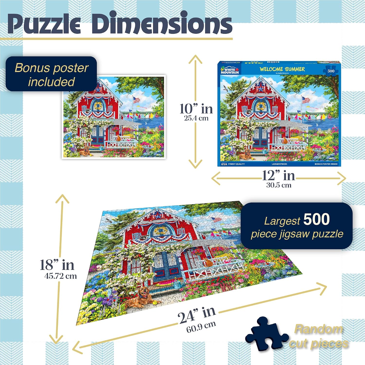 White Mountain 500 Piece Jigsaw Puzzle Fun Lake House Puzzles with Large Pieces, Gifts for Adults and Family 18"x24" - Welcome Summer